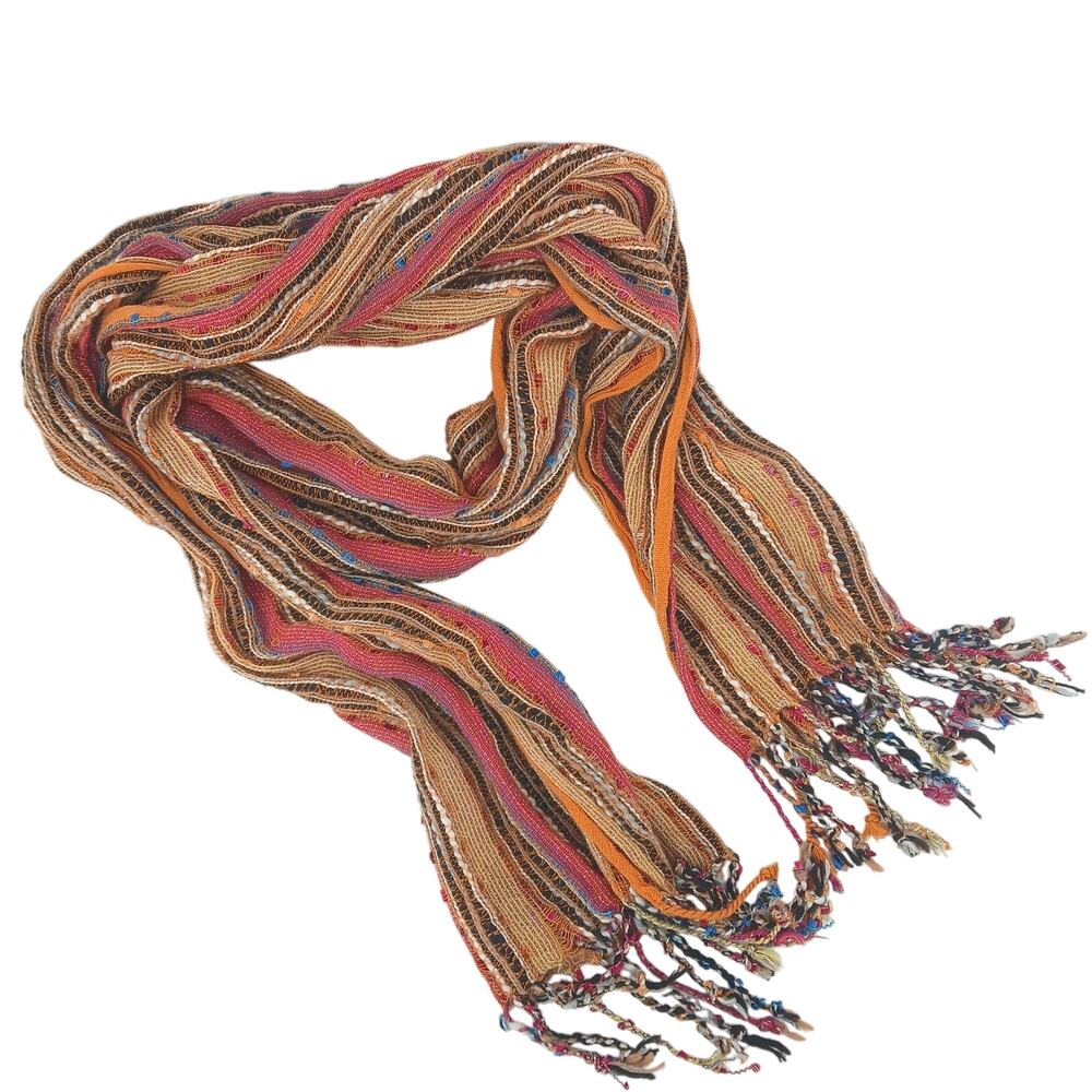 New York & Co Multi Color Stripe Tassel Scarf Y2K Belt Boho Hippie Lola Steppe